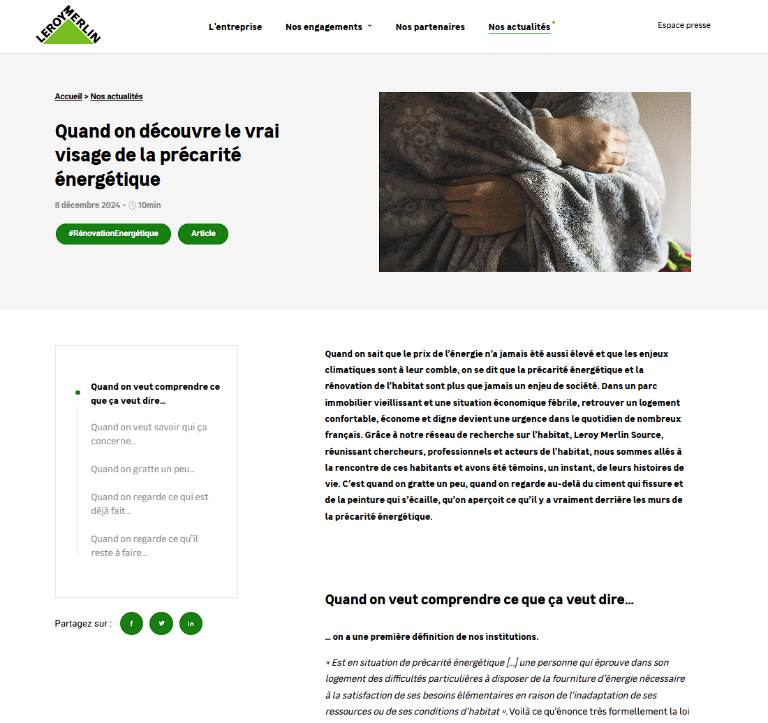 Rédaction d'un article pour Leroy Merlin sur la précarité énergétique