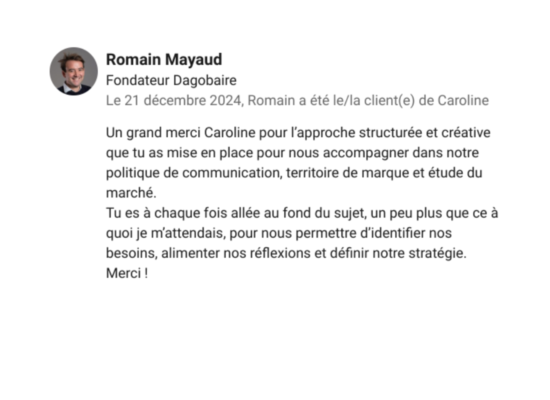 Avis clients Dagobaire pour Caroline Jourdain